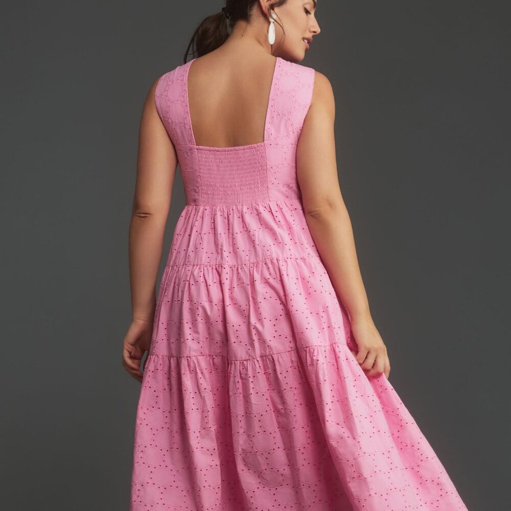 Anthropologie Square-Neck Eyelet Tiered Midi Dress - Picture 2 of 3